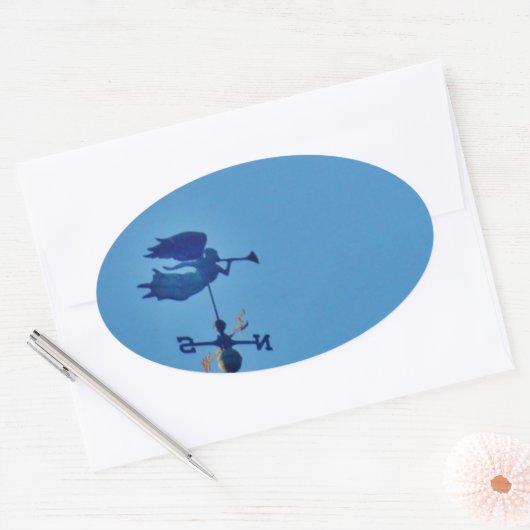 STICKER OVALE ANGEL BLOWING HORN (Enveloppe)