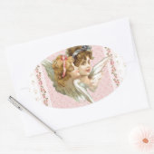 Sticker Ovale Angel sur arrière - plan rose fleuri. (Enveloppe)