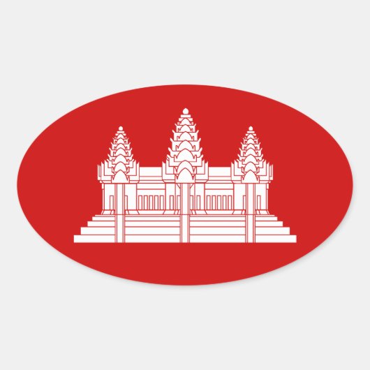 Sticker Ovale Angkor Vat Cambodgien / Drapeau Khmer (Devant)