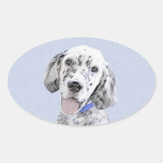Sticker Ovale Anglais Setter Blue Belton Peinture Chien Art (Devant)