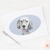 Sticker Ovale Anglais Setter Blue Belton Peinture Chien Art (Enveloppe)