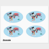 Sticker Ovale Animaniacs | Graphique de la carte du monde de Yak (Feuille)