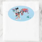 Sticker Ovale Animaniacs | Graphique de la carte du monde de Yak (Sac)