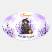 Sticker Ovale Anniversaire d'Halloween mignon petit sorcier Oval (Devant)