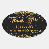 Sticker Ovale Anniversaire fête noir nom or Merci (Devant)