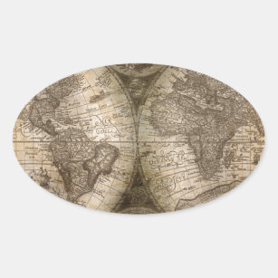 Sticker Ovale Antique Historique Ancien Monde Atlas Continents
