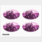 STICKER OVALE APACHES ET GERONIMO CONDUISANT UNE VOITURE À MOTEU (Feuille)