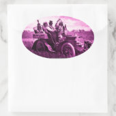 STICKER OVALE APACHES ET GERONIMO CONDUISANT UNE VOITURE À MOTEU (Sac)