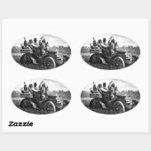 STICKER OVALE APACHES ET GERONIMO CONDUISANT UNE VOITURE À MOTEU (Feuille)