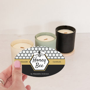 Sticker Ovale Apière d'abeille de miel moderne Noir Jaune