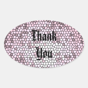 Sticker Ovale Appréciation Merci en mosaïque rose Vitrail