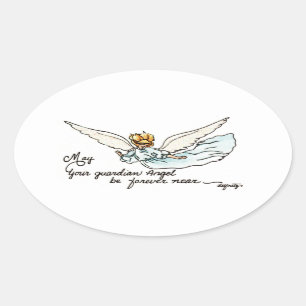 Sticker Ovale Aquarelle Angel gracieusement près de vous et vou