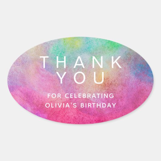 Sticker Ovale Aquarelle brillante Merci d'anniversaire (Devant)