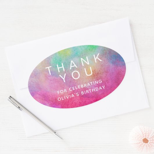 Sticker Ovale Aquarelle brillante Merci d'anniversaire (Enveloppe)