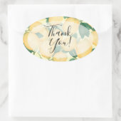 Sticker Ovale Aquarelle Citron et Feuillage Merci (Sac)
