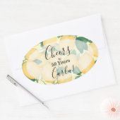 Sticker Ovale Aquarelle Citron et Verdure Anniversaire (Enveloppe)