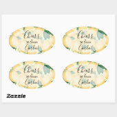 Sticker Ovale Aquarelle Citron et Verdure Anniversaire (Feuille)