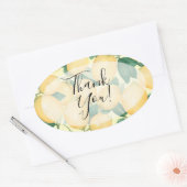 Sticker Ovale Aquarelle Citron et Verdure Merci (Enveloppe)