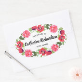 Sticker Ovale Aquarelle Fleurs rouges et roses Wreath Oval Desig (Enveloppe)