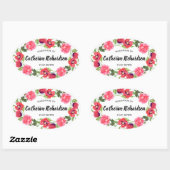 Sticker Ovale Aquarelle Fleurs rouges et roses Wreath Oval Desig (Feuille)