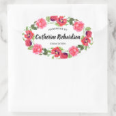 Sticker Ovale Aquarelle Fleurs rouges et roses Wreath Oval Desig (Sac)