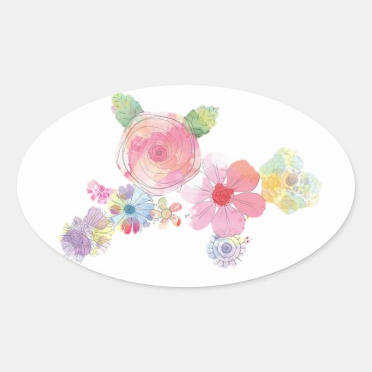 Sticker Ovale Aquarelle florale Pastel Design (Devant)