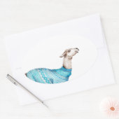 Sticker Ovale Aquarelle Llama en bleu Sweat (Enveloppe)