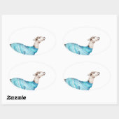 Sticker Ovale Aquarelle Llama en bleu Sweat (Feuille)
