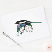 Sticker Ovale Aquarelle Magpie Bird dans Vol Nature Art (Enveloppe)