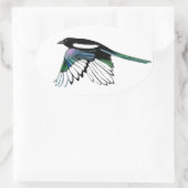 Sticker Ovale Aquarelle Magpie Bird dans Vol Nature Art (Sac)