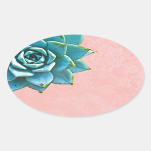 Sticker Ovale Aquarelle Succulente Dentelle rose