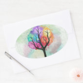 Sticker Ovale Arbre belle couleur Pastel Peinture à l'huile Abst (Enveloppe)