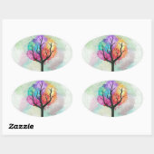 Sticker Ovale Arbre belle couleur Pastel Peinture à l'huile Abst (Feuille)