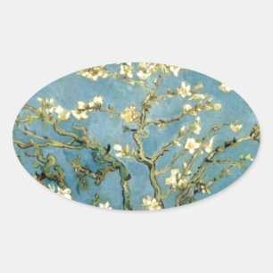 Sticker Ovale Arbre d'amande en fleurs par Van Gogh