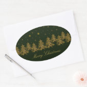 Sticker Ovale Arbre de Noël en or brillant, lune, étoiles sur ve (Enveloppe)