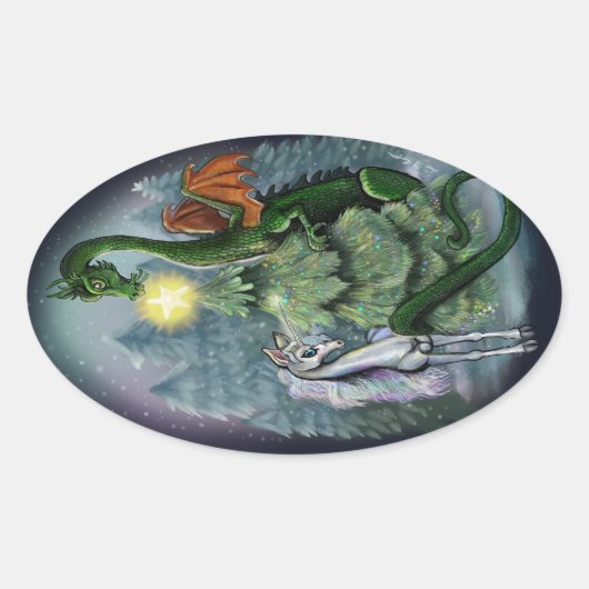 Sticker Ovale Arbre de Noël enchanté (Devant)