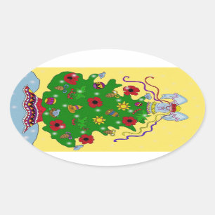 Sticker Ovale Arbre de Noël ukrainien