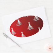 Sticker Ovale Arbres de Noël en argent sur rouge (Enveloppe)