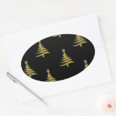 Sticker Ovale Arbres de Noël en or sur noir (Enveloppe)