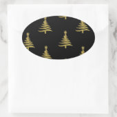 Sticker Ovale Arbres de Noël en or sur noir (Sac)
