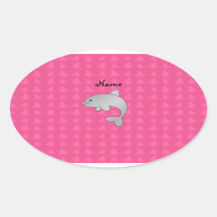 Sticker Ovale Arbres de Noël nommés personnalisés de rose de