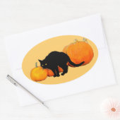 Sticker Ovale Archer Chat noir avec Citrouilles (Enveloppe)
