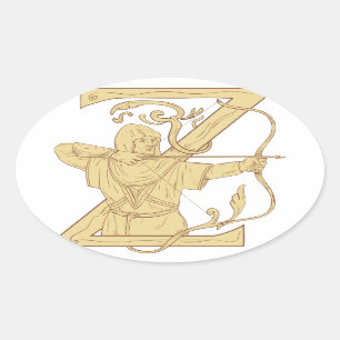 Sticker Ovale Archer médiéval visant l'aspiration de la lettre