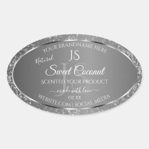 Sticker Ovale Argent Gris Parties scintillant Étoiles Initiales 
