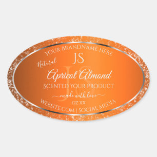 Sticker Ovale Argent orange avec initiales de Parties scintillan