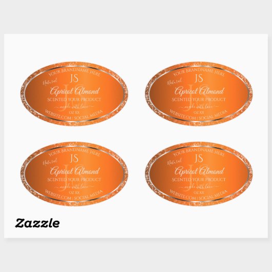 Sticker Ovale Argent orange avec initiales de Parties scintillan (Feuille)