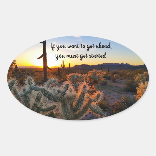 Sticker Ovale Arizona Desert Sunset Cactus Inspiration Dire (Devant)