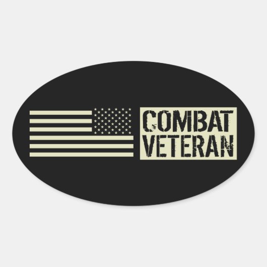 Sticker Ovale Armée américaine : Vétéran de combat (drapeau noir (Devant)