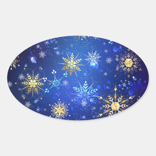 Sticker Ovale Arrière - plan Bleu XMAS avec des flocons de neige (Devant)