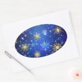 Sticker Ovale Arrière - plan Bleu XMAS avec des flocons de neige (Enveloppe)